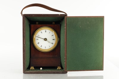 Lot 1412 - A LATE 18TH CENTURY FRENCH MAHOGANY AND ORMOLU TRAVELLING MANTEL CLOCK