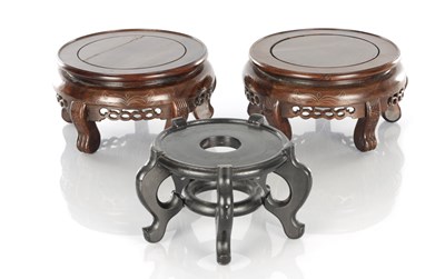 Lot 312 - A PAIR OF 19TH CENTURY CHINESE INLAID HARDWOOD VASE STANDS