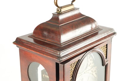 Lot 1344 - JAMES SMITH, LONDON. A SMALL GEORGE III FIGURED MAHOGANY VERGE BRACKET CLOCK