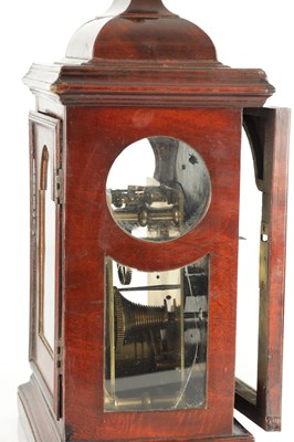 Lot 1344 - JAMES SMITH, LONDON. A SMALL GEORGE III FIGURED MAHOGANY VERGE BRACKET CLOCK