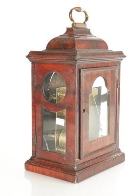 Lot 1344 - JAMES SMITH, LONDON. A SMALL GEORGE III FIGURED MAHOGANY VERGE BRACKET CLOCK