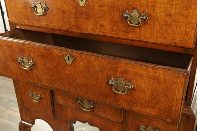 Lot 1690 - A QUEEN ANNE FIGURED WALNUT CHEST OF STAND