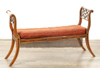 Lot 1605 - A 19TH CENTURY PAINTED SATINWOOD WINDOW BERGERE SEAT