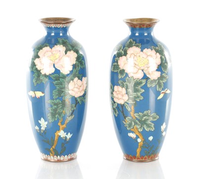 Lot 558 - A PAIR OF JAPANESE MEIJI PERIOD CLOISONNE ENAMEL VASES