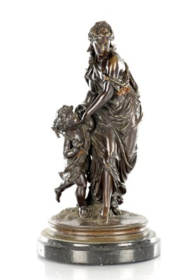 Lot 818 - ATT. TO CLODION. A 19TH CENTURY FRENCH FIGURAL BRONZE OF DIANNA WITH CHILD