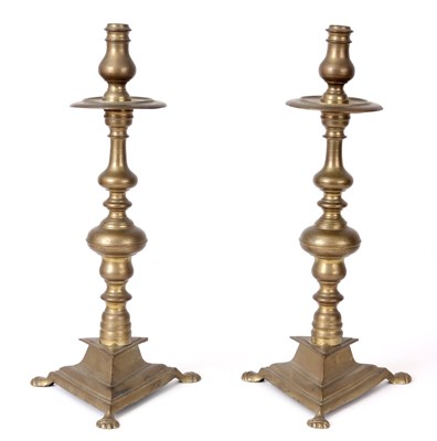 Lot 332 - A PAIR OF 18TH CENTURY DUTCH BRASS...