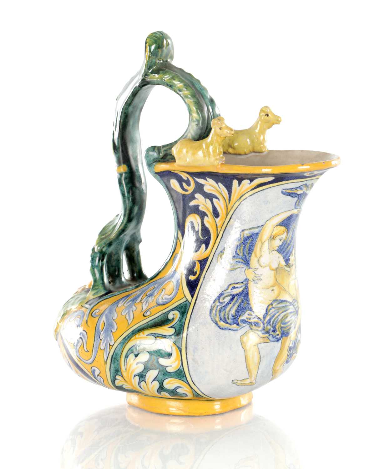 Lot 93 - A 19TH CENTURY ITALIAN MAJOLICA ASKOS JUG