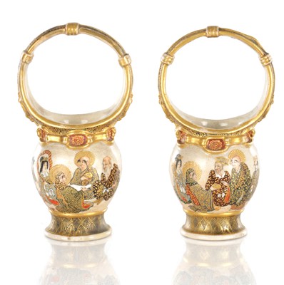Lot 684 - A PAIR OF JAPANESE MEIJI PERIOD SATSUMA BASKETS BY HATTORI
