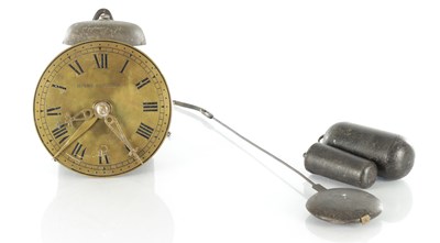 Lot 1565 - HOLME & SMITHARD, DERBY, AN EARLY 19TH CENTURY HOOK AND SPIKE TIMEPIECE ALARM CLOCK