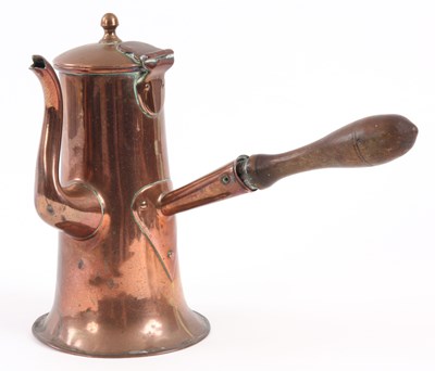 Lot 334 - A LATE GEORGIAN SEAMED COPPER COFFEE POT with...