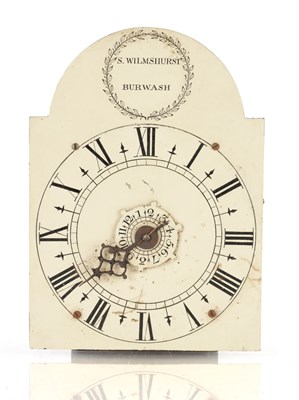 Lot 1530 - S. WILMSHURST, BURWASH. A LATE 18TH CENTURY 5 1/2” DIAL 30-HOUR HOODED WALL CLOCK MOVEMENT