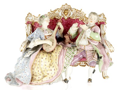 Lot 83 - A LARGE LATE 19TH CENTURY MEISSEN-STYLE DRESDEN FIGURE GROUP OF MUSICIANS