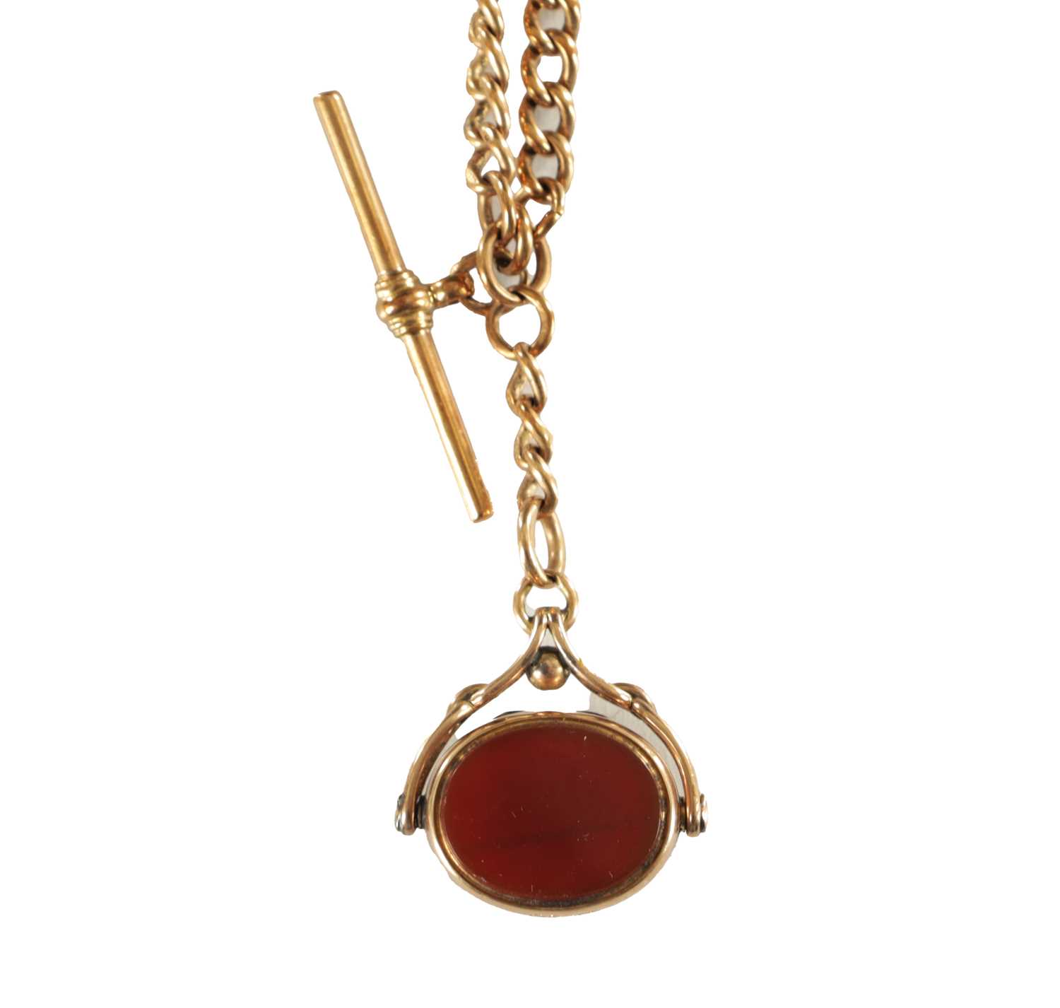 Lot 122 - A 9CT ROSE GOLD DOUBLE ALBERT WATCH CHAIN AND FOB
