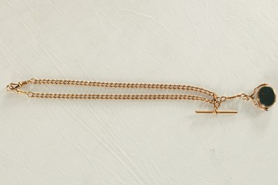 Lot 122 - A 9CT ROSE GOLD DOUBLE ALBERT WATCH CHAIN AND FOB