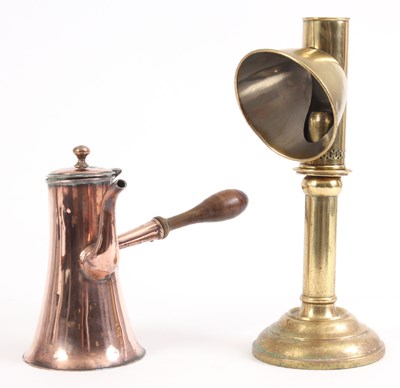 Lot 336 - A GEORGIAN COPPER COFFEE POT OF SMALL SIZE...