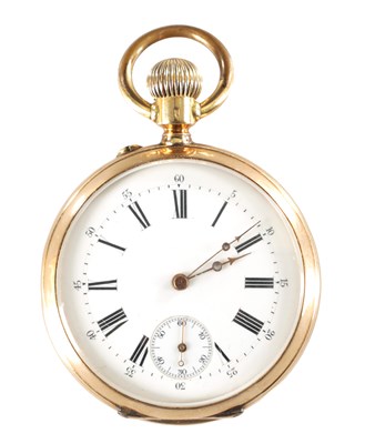 Lot 1278 - A 14CT GOLD OPEN FACED ANNUAL CALENDAR MOONPHASE POCKET WATCH