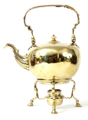 Lot 337 - A RARE GEORGE II BRASS KETTLE ON STAND...