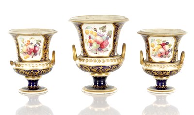 Lot 79 - A SET OF THREE 19TH CENTURY ROYAL DERBY CERAMIC VASE GARNITURE