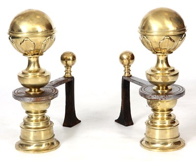 Lot 338 - A STYLISH PAIR OF LARGE 19TH CENTURY BRASS AND...