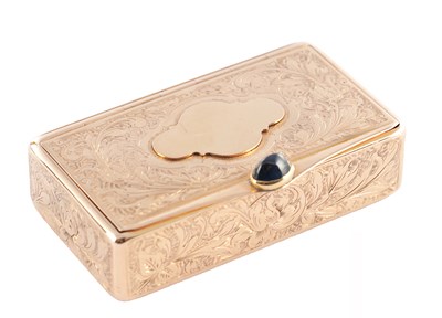 Lot 154 - A CONTINENTAL 14CT ROSE GOLD AND SAPPHIRE SNUFF BOX
