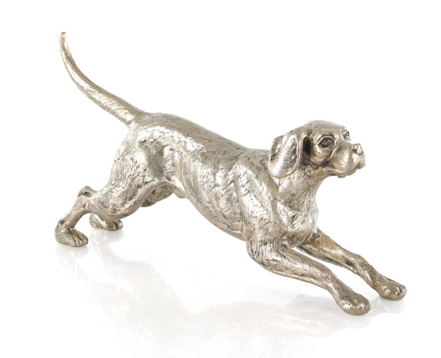 Lot 219 - A LARGE EARLY 20TH CENTURY GERMAN SILVER MODEL OF A DOG