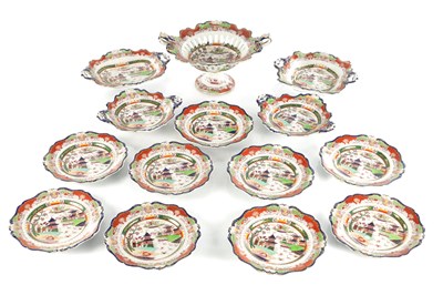 Lot 72 - A 19TH CENTURY MASON'S IRONSTONE CHINA FOURTEEN PEICE DESSERT SERVICE