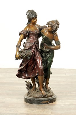 Lot 905 - AUGUSTE MOREAU (1834 - 1917). A LATE 19TH CENTURY COLD PAINTED BRONZE FIGURAL STATUE