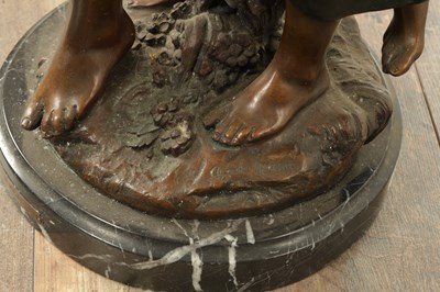 Lot 905 - AUGUSTE MOREAU (1834 - 1917). A LATE 19TH CENTURY COLD PAINTED BRONZE FIGURAL STATUE