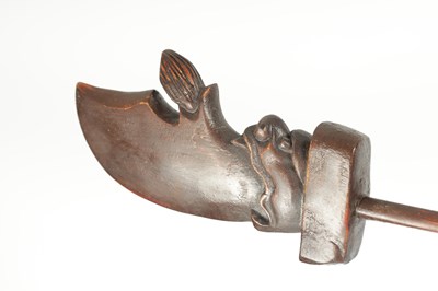 Lot 132 - A LATE 19TH CENTURY CARVED HARDWOOD FIGURE OF A WARRIOR STANDING ON A DRAGON