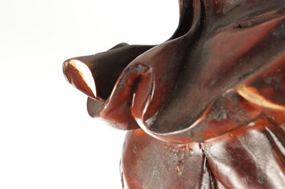 Lot 132 - A LATE 19TH CENTURY CARVED HARDWOOD FIGURE OF A WARRIOR STANDING ON A DRAGON