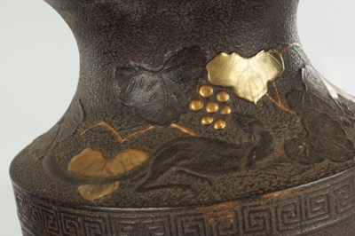Lot 563 - A PAIR OF JAPANESE MEIJI PERIOD BRONZE AND MIXED METAL VASES