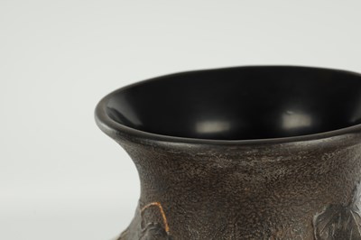 Lot 563 - A PAIR OF JAPANESE MEIJI PERIOD BRONZE AND MIXED METAL VASES