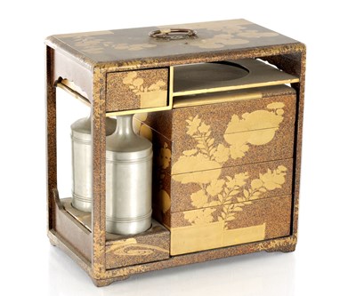 Lot 492 - A JAPANESE MEIJI PERIOD LACQUERWORK JUBAKO PICNIC SET