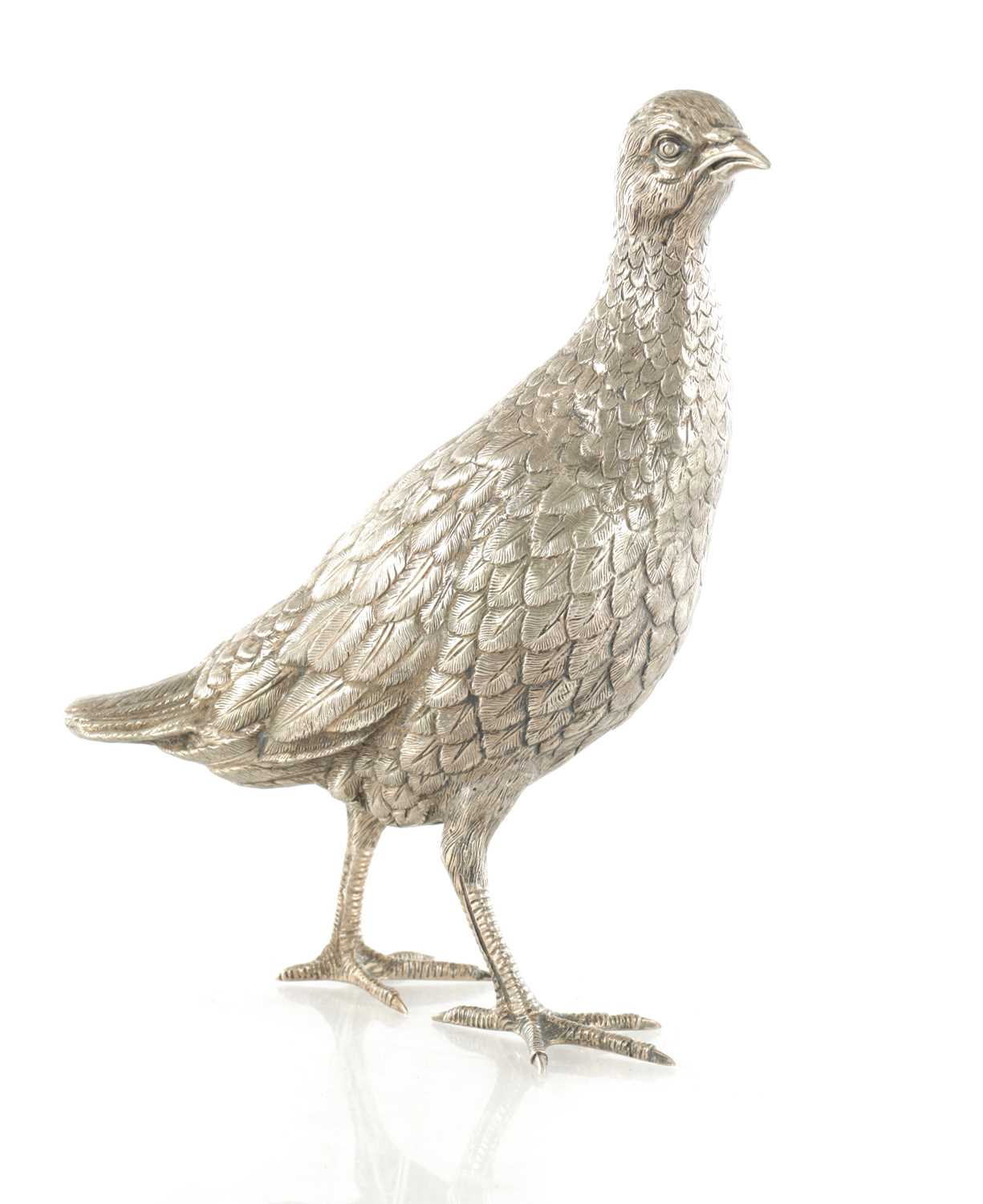 Lot 232 - AN EARLY 20TH CENTURY CAST SILVER SCULPTURE OF A PHEASANT