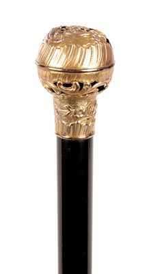 Lot 1076 - A RARE LATE 19TH CENTURY FRENCH 'SIREN' GILT METAL HANDLED WALKING STICK