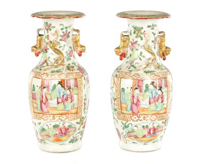 Lot 616 - A PAIR OF 19TH CENTURY CANTONESE PORCELAIN VASES OF SMALL SIZE