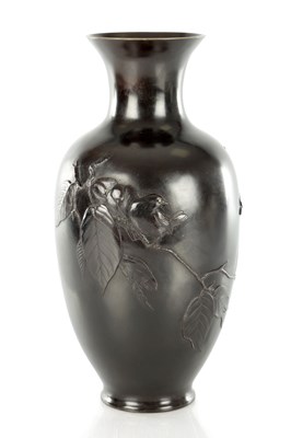 Lot 577 - A JAPANESE MEIJI PERIOD PATINATED BRONZE VASE