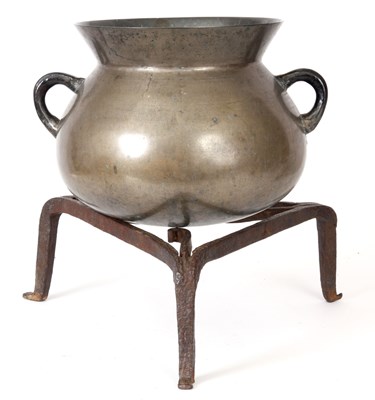 Lot 347 - A 17TH/18TH CENTURY TWO HANDLED BRONZE...