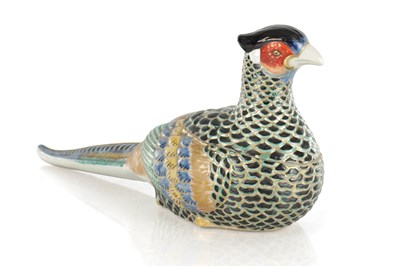 Lot 636 - A JAPANESE MEIJI PERIOD KUTANI WARE INCENSE BURNER FORMED AS A PHEASANT