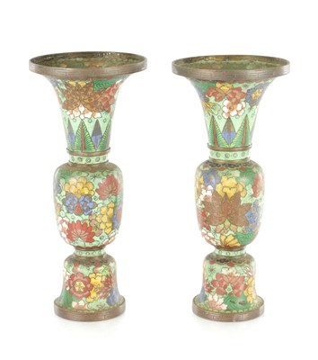 Lot 663 - A PAIR OF 20TH CENTURY CHINESE CLOISONNE ENAMEL VASES