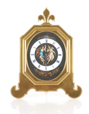 Lot 1424 - THOMAS COLE. A RARE AND LARGE MID 19TH CENTURY GILT AND PORCELAIN STRUT CLOCK