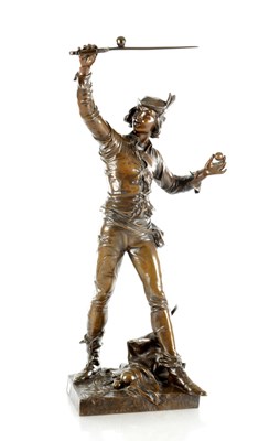 Lot 853 - EUGENE MARIOTON (FRENCH 1884-1933) A LATE 19TH CENTURY PATINATED BRONZE FIGURAL SCULPTURE