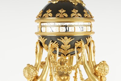 Lot 1533 - A GOOD 19TH CENTURY FRENCH GILT BRONZE AND WHITE MARBLE ‘CERCLES TOURNANTS’ FIGURAL MANTEL CLOCK