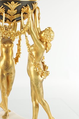 Lot 1533 - A GOOD 19TH CENTURY FRENCH GILT BRONZE AND WHITE MARBLE ‘CERCLES TOURNANTS’ FIGURAL MANTEL CLOCK
