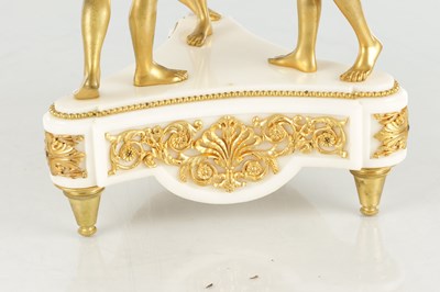 Lot 1533 - A GOOD 19TH CENTURY FRENCH GILT BRONZE AND WHITE MARBLE ‘CERCLES TOURNANTS’ FIGURAL MANTEL CLOCK