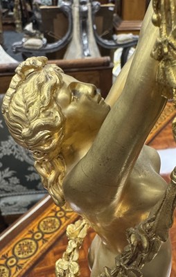 Lot 1533 - A GOOD 19TH CENTURY FRENCH GILT BRONZE AND WHITE MARBLE ‘CERCLES TOURNANTS’ FIGURAL MANTEL CLOCK
