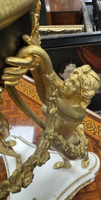 Lot 1533 - A GOOD 19TH CENTURY FRENCH GILT BRONZE AND WHITE MARBLE ‘CERCLES TOURNANTS’ FIGURAL MANTEL CLOCK