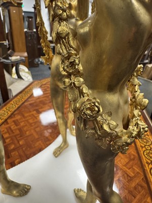 Lot 1533 - A GOOD 19TH CENTURY FRENCH GILT BRONZE AND WHITE MARBLE ‘CERCLES TOURNANTS’ FIGURAL MANTEL CLOCK