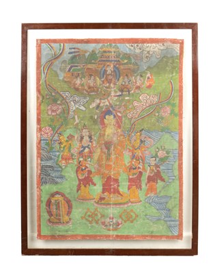 Lot 508 - AN EARLY CHINESE TIBETAN OIL ON CLOTH