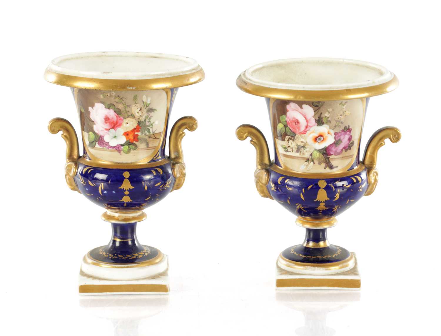 160 - A PAIR OF 19TH CENTURY DERBY URN SHAPED VASES